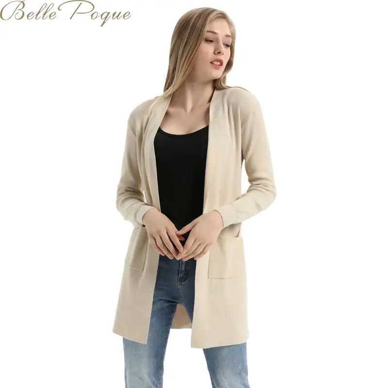 Belle Poque осень зима женский элегантный однотонный Вязаный Кардиган с длинным рукавом офисный женский свитер корейское Женское пальто