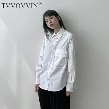 

Europe Niche Style Solid Loose Striped Turn Down Collar Pocket Fashion Tidal Current Shirt Spring Summer Women Top IR5U