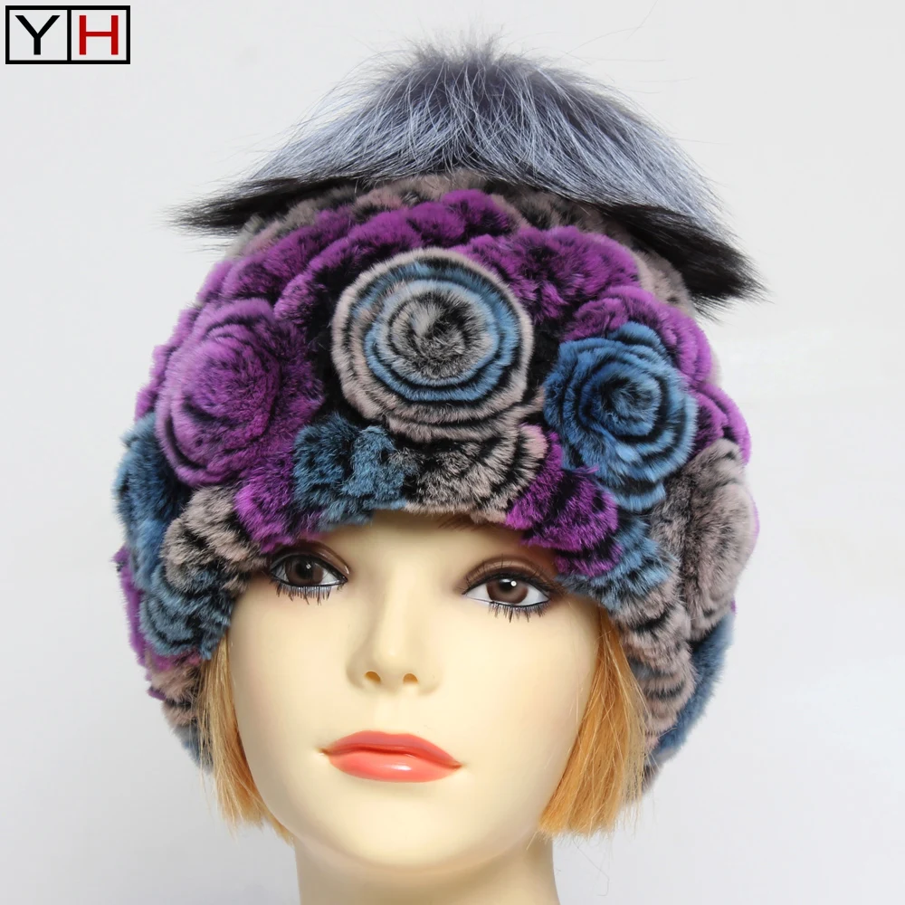 2020 зима для женщин натуральный мех енота шапка из меха кролика Рекс женская
