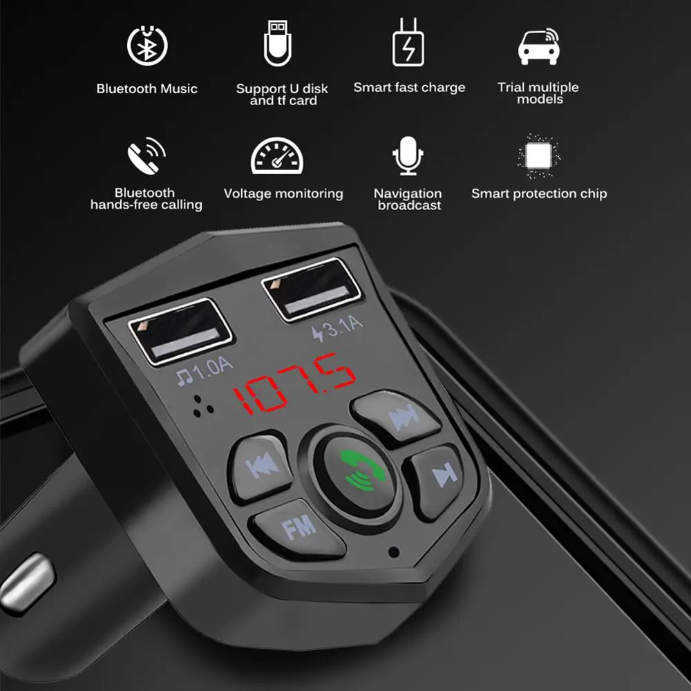 Автомобильный mp3 комплект громкой связи Bluetooth 5 0 быстрая зарядка с двумя USB