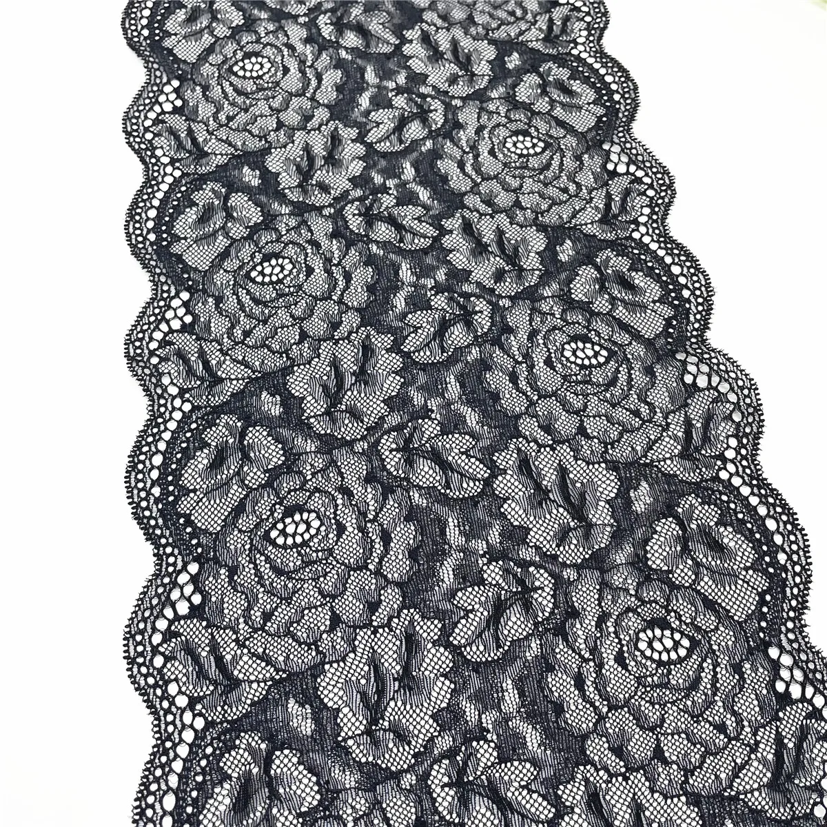 3y/Lot Width 8 7/8 in 22.5cm Black Elastic Stretch Lace Trim 3
