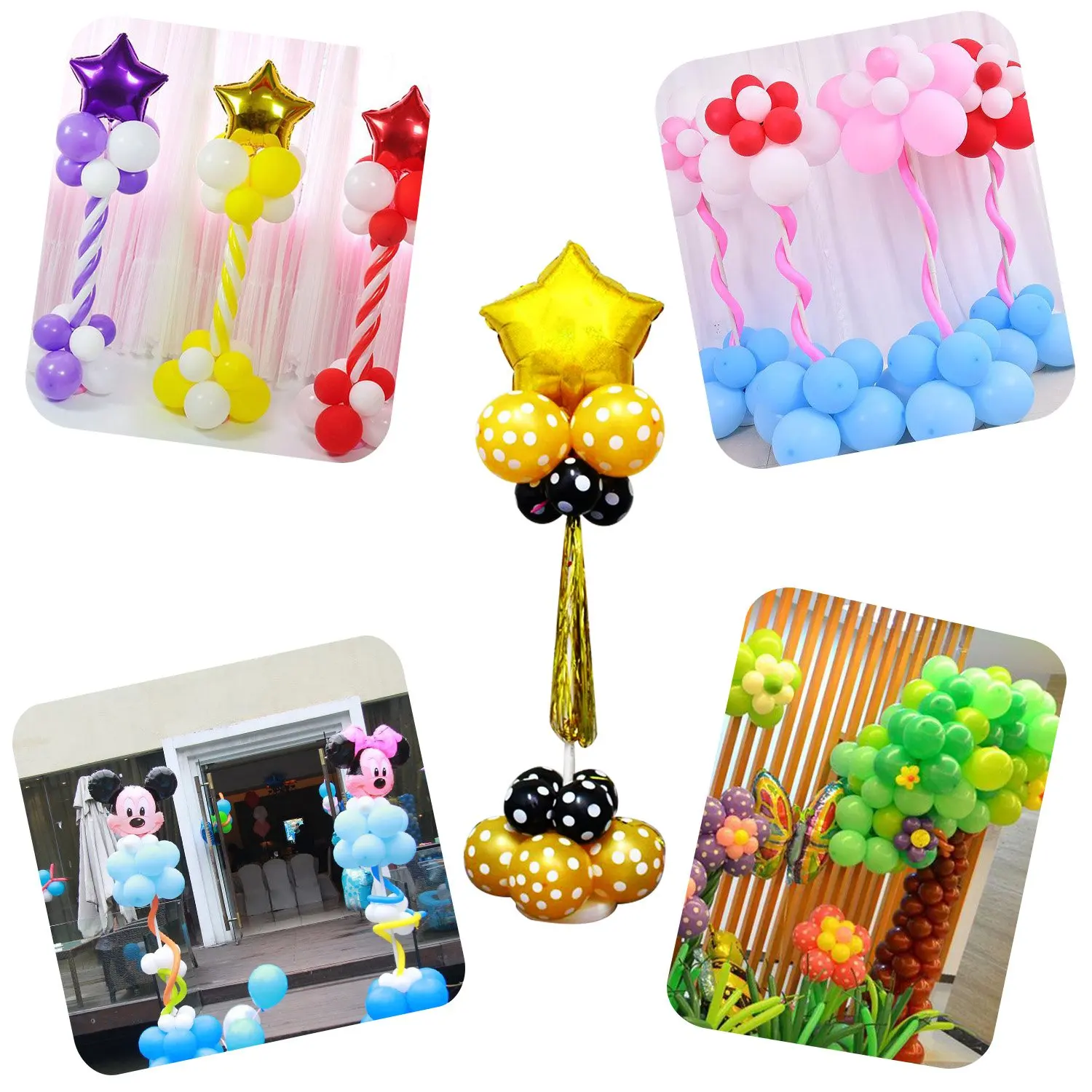  METABLE 2 Set Balloon Column Kit Base Stand and Pole 61 inch Height + 30Pcs Balloon Rings Balloon T
