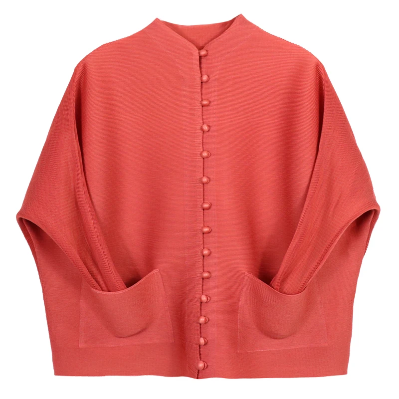 Фуксия Новинка Miyake fold Европейская американская мода осень зима Чистый цвет кардиган китайский с длинными рукавами французское Женское пальто TP50 - Цвет: Фуксия