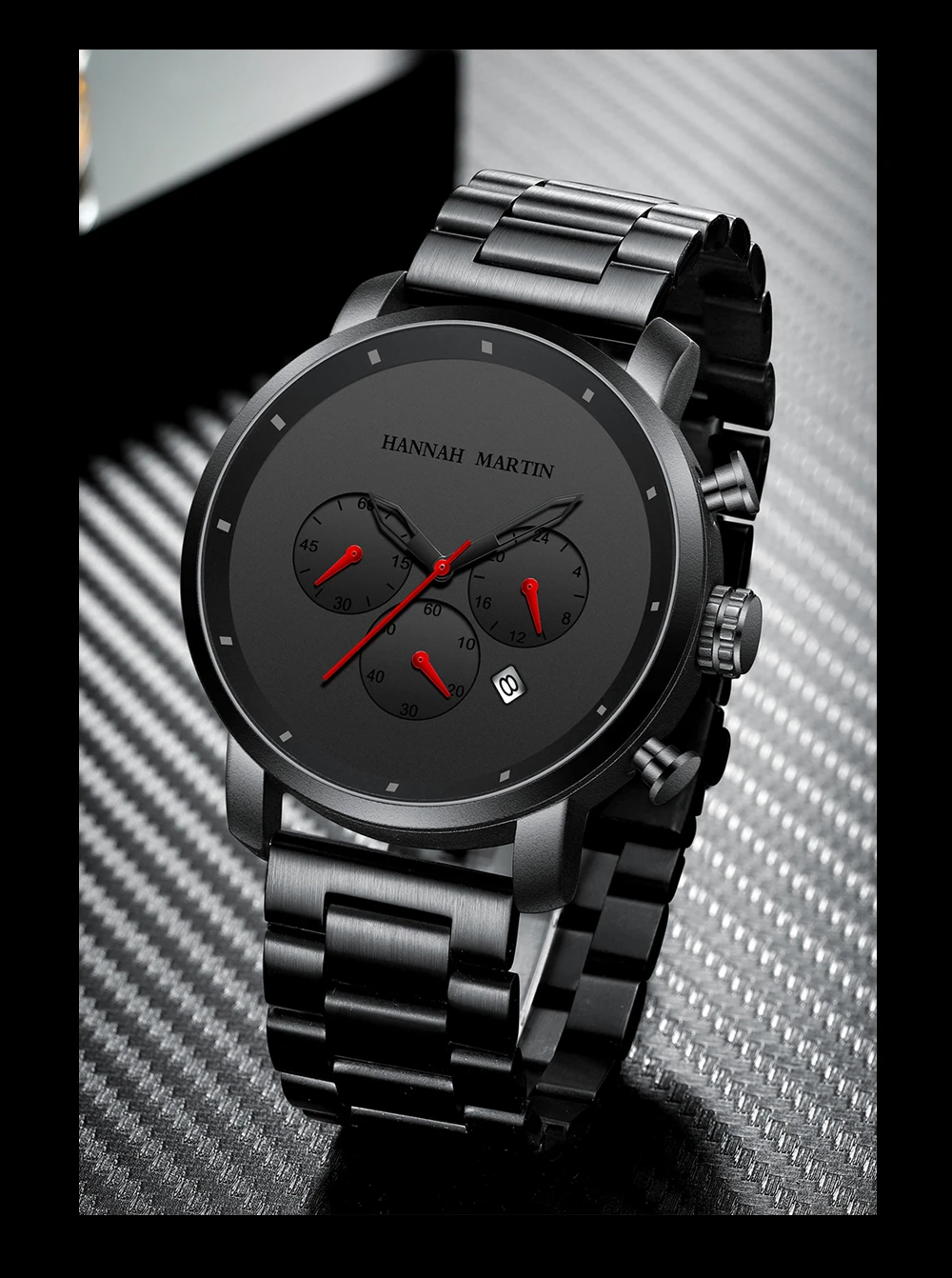 Дропшиппинг Большой Циферблат 45 мм полностью черные из нержавеющей стали многофункциональные мужские часы с календарем лучший бренд класса люкс Relogio Masculino