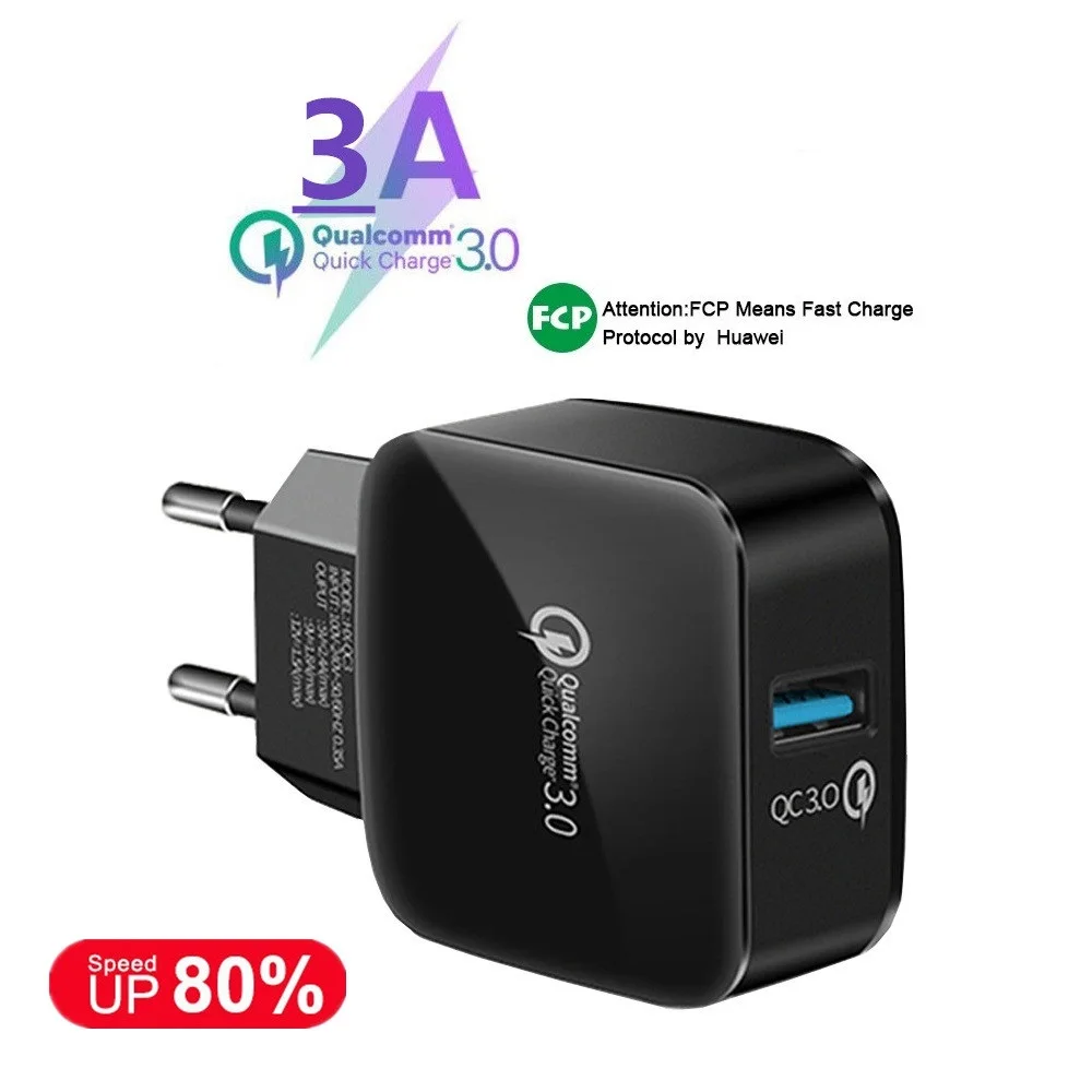 

3A Quick Charge QC 3.0 Wall Mobile Phone Charger Power Supply for iPhone Xiaomi Mi 9 Tablet iPad EU Plug Type-C Fast Charging