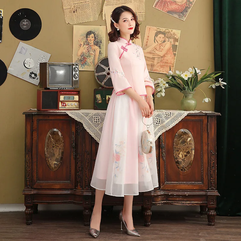 SHENG COCO Hanfu костюм традиционная китайская одежда Ретро Вышивка женский розовый костюм летний ансамбль женский стиль свежий