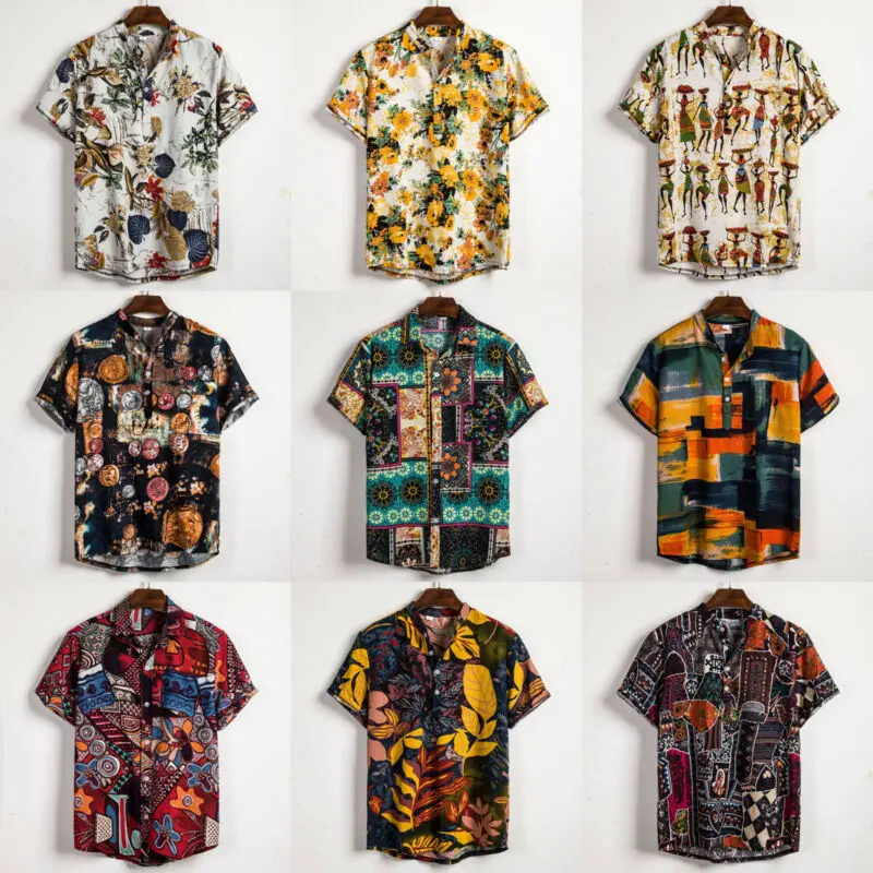 Men Linen Short Sleeve Shirt Summer Floral Loose Baggy Casual Hawaii Holiday Beach Shirts Tee Tops Buttons Blouse National Style Men Linen Short Sleeve Shirt Summer Floral Loose Baggy Casual Hawaii Holiday Beach Shirts Tee Tops Buttons Blouse National Style