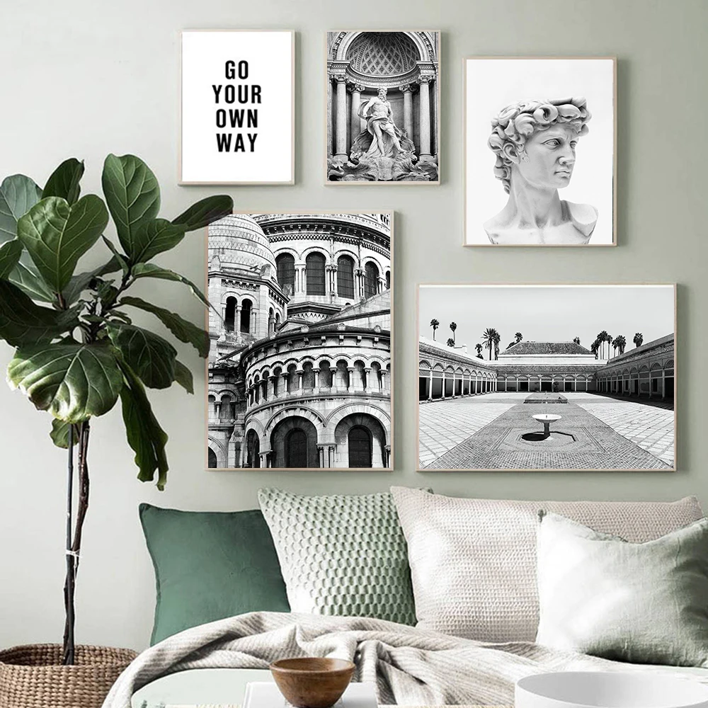 Quadro Paris Church Wall Art Sculpture Canvas Painting Nordic Posters And Prints Black and White Pictures For Living Room | Дом и сад