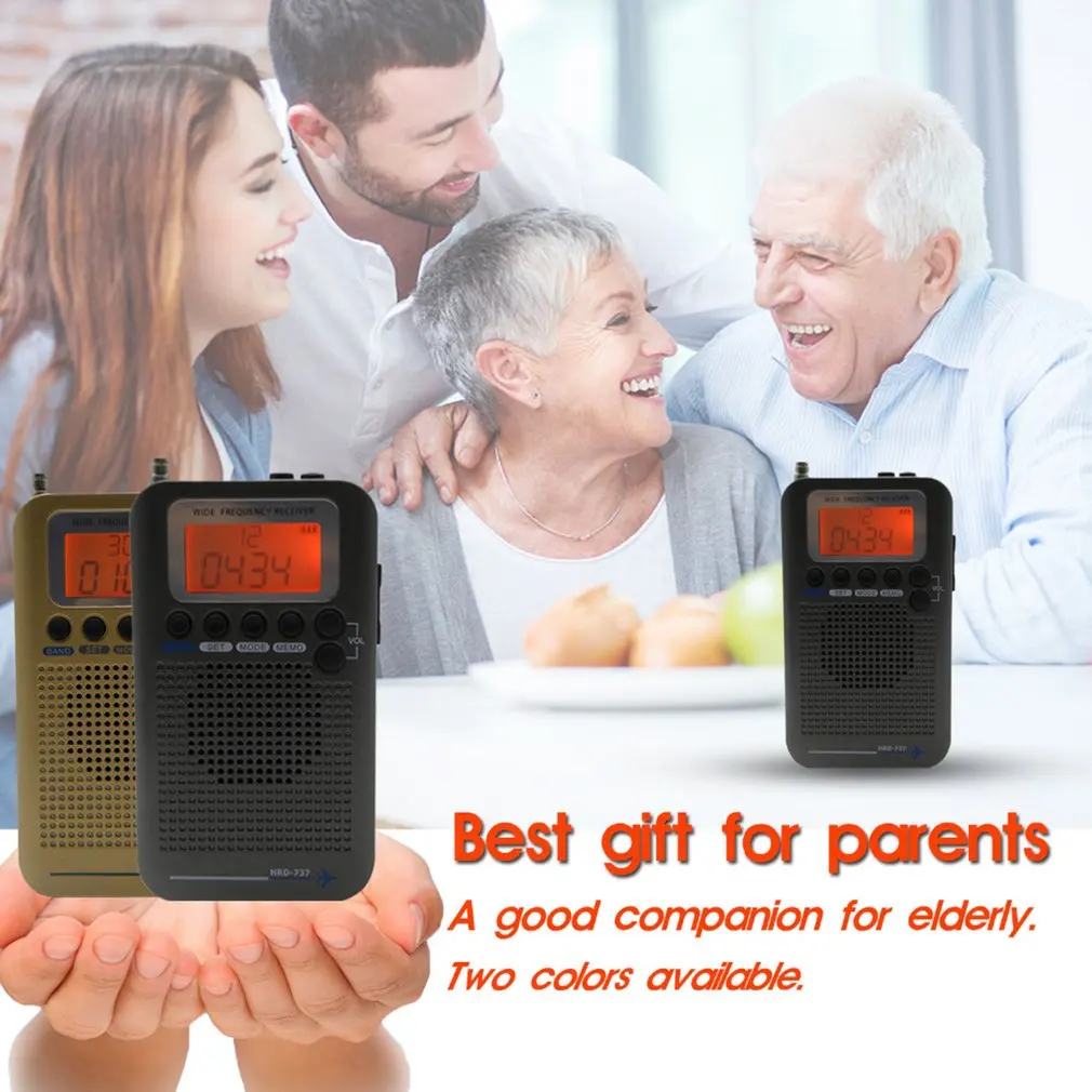  HRD-737 Portable Radio Aircraft Band Receiver FM/AM/SW/ CB/Air/VHF Radio World Band with LCD Displa