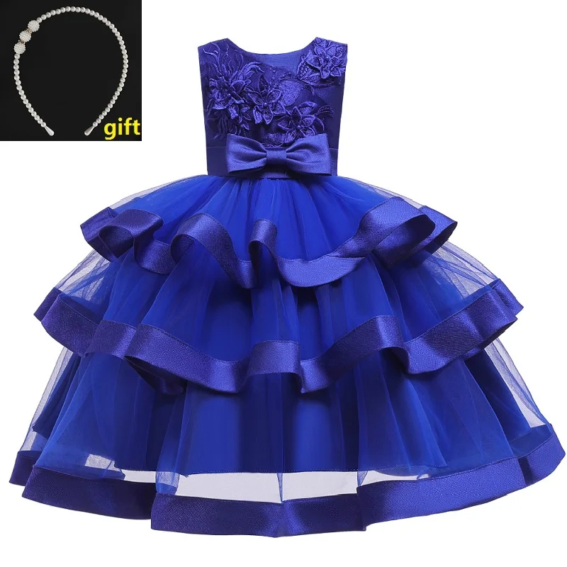 blue Gift hair accessories new flower girl wedding dress baby party embroidered butterfly princess dress children's mesh cake dress - Цвет: blue