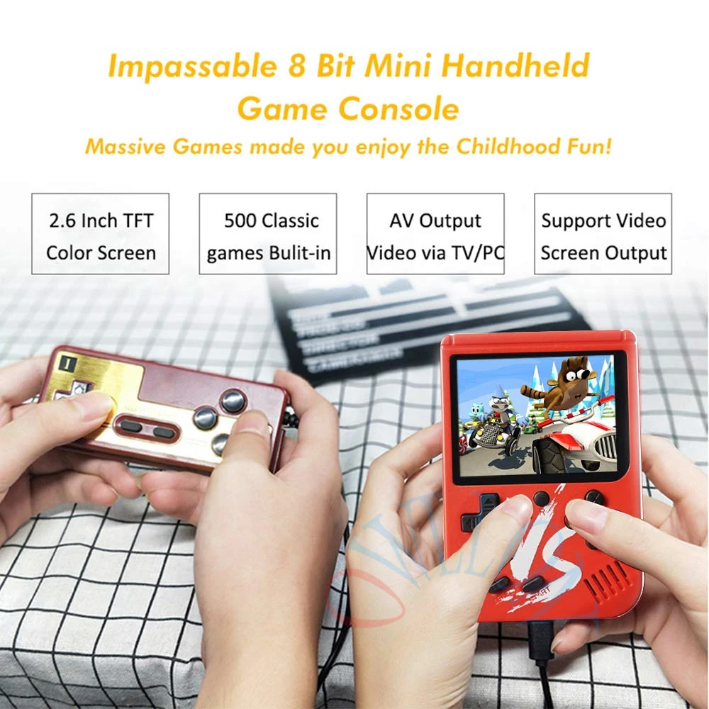 Портативный игровой плеер, ретро игровая консоль, встроенные 500 игр, Поддержка AV выхода, двойное воспроизведение, 2,6 дюймов, видео, мини-игровой плеер