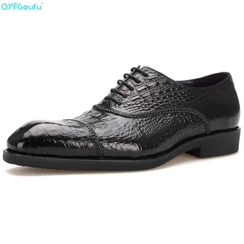 

QYFCIOUFU Genuine Leather Formal Crocodile Pattern Men Dress Shoes High Quality Italian Handmade Luxury Designers Classic Shoes