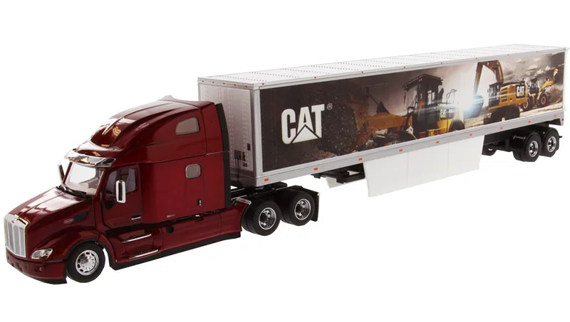 DM 1/50 Peterbilt 579 Sleeper Cab in Red with Caterpillar Mural Dry Van Trailer-Truck Transport Series 85665