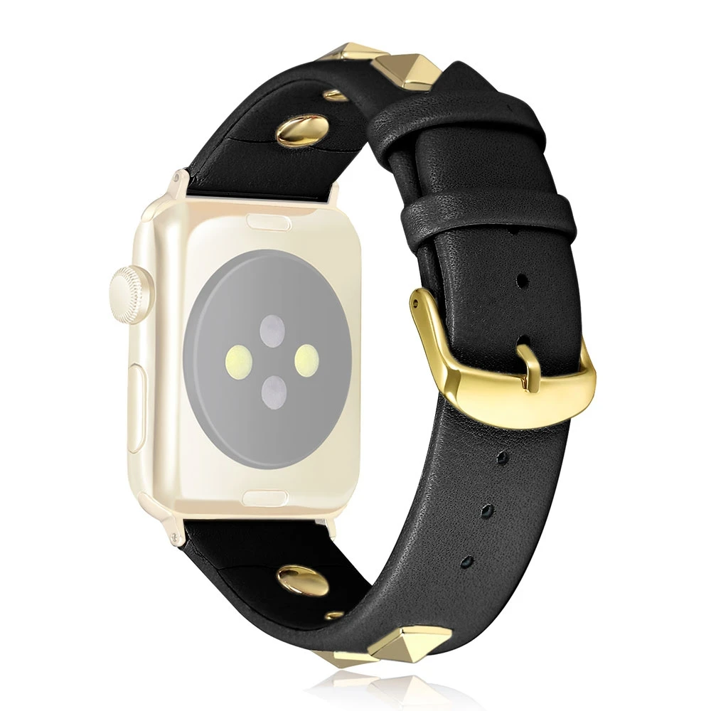 Ремешок для часов Apple Watch Series 5 4 44 мм/3 2 1 42 мм с заклепками - Цвет: Черный