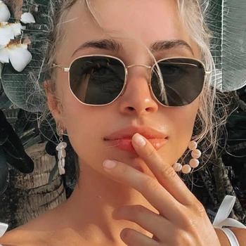 

Fashion Sunglasses Women Brand Designer Small Frame Polygon Clear Lens Sunglasses Men Vintage Sun Glasses Hexagon Metal Frame