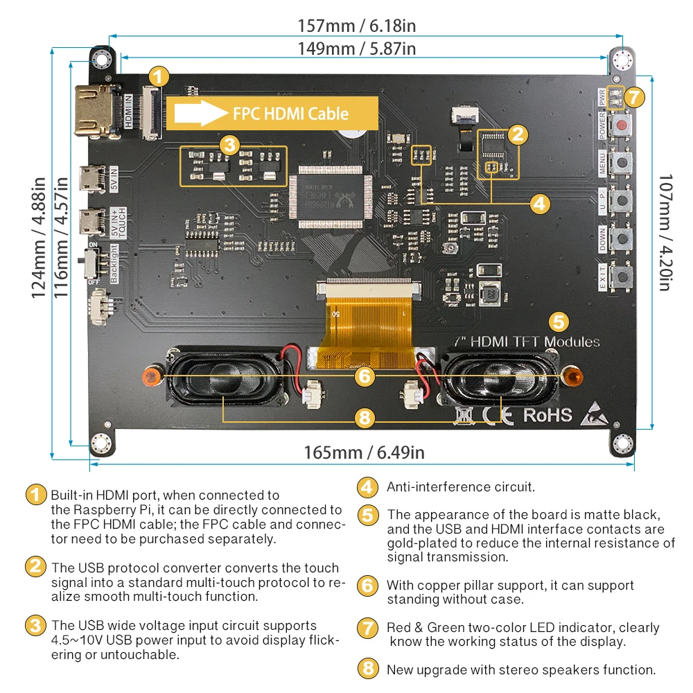Lesown-monitor Touch Screen com Case Lcd Touchscreen Display 10.1 Rpi 3b 4b Windows Mac Plug And Play 1024x600 - Imagem 6