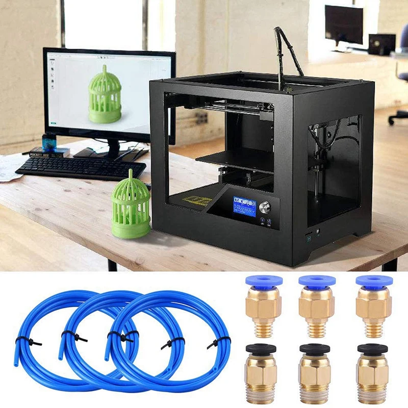 Тефлоновая трубка из ПТФЭ синяя трубка(1,5 метров) с 3 Pc4-M6 фитингами и 3 шт. Pc4-M10 Мужская прямая пневматическая Pefe трубка Pu