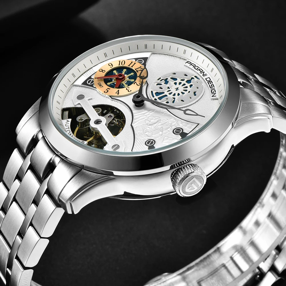 2020 free shipping  New Fashion PAGANI Leather Tourbillon Watch Luxury Brand Automatic Men Watch Men Mechanical silver stainless Steel Watches Relogio Masculino (62)