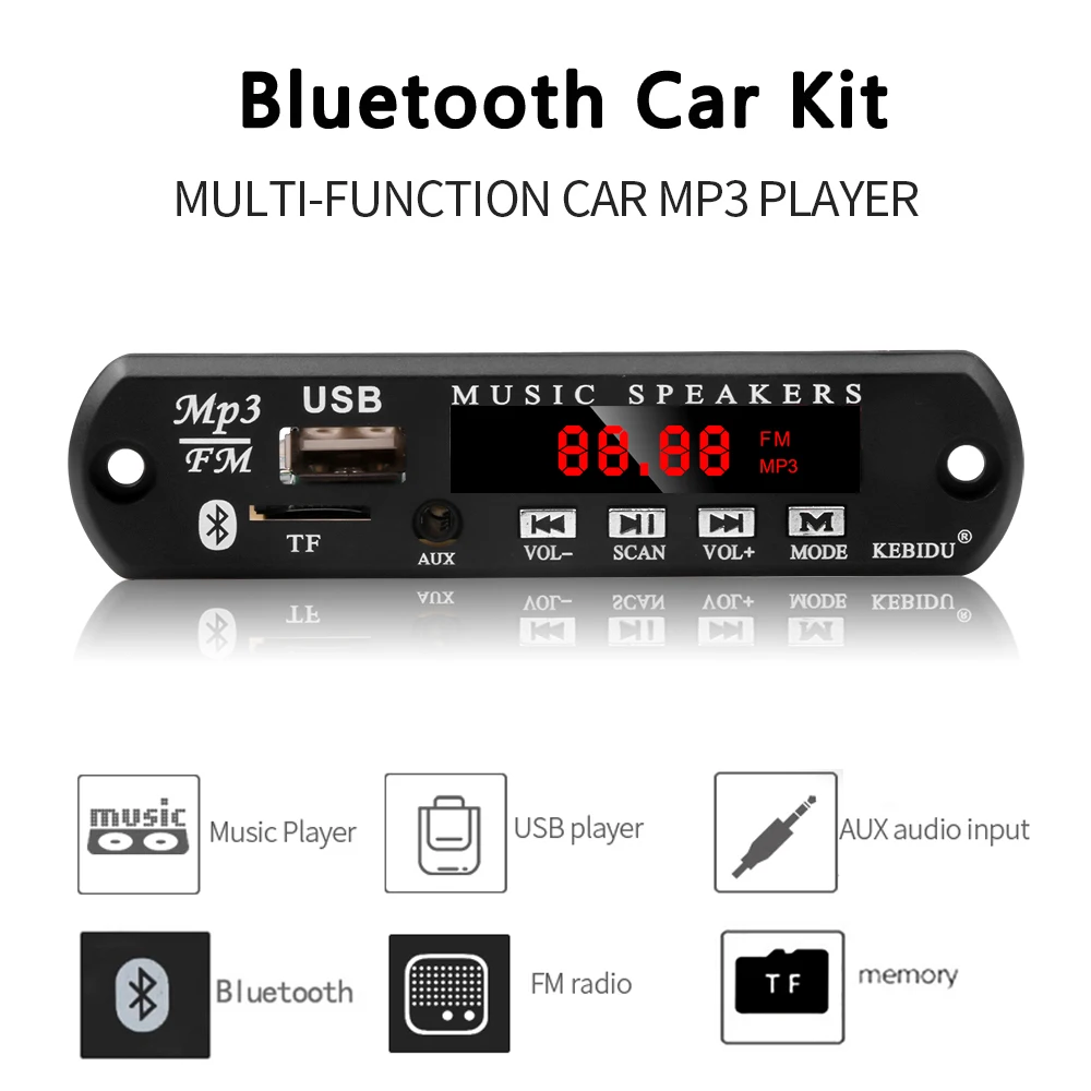 KEBIDU MP3 WMA декодер доска USB FM TF Радио беспроводной Bluetooth аудио модуль для автомобиля MP3 аксессуары MP3-плеер DC 12 В 5 В
