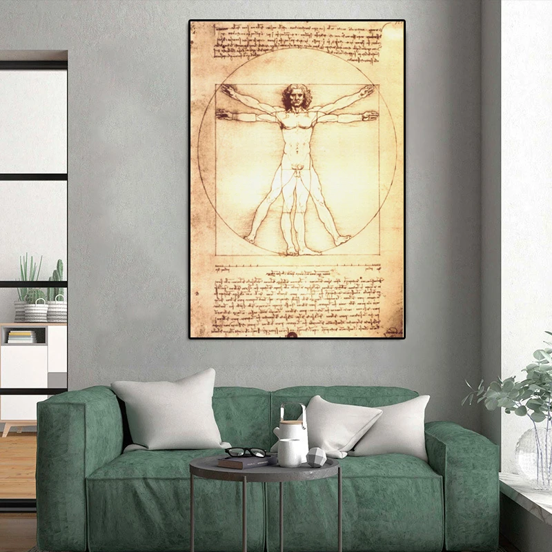 

Leonardo Da Vinci Manuscript Body Vintage Kraft Paper Wall Art Canvas Painting Wall Pictures For Living Room Quadro Home Decor