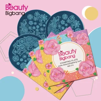

BeautyBigBang Round Nail Stamping Template Plates Flowers Geometric Image Polish Transfer DIY Tools For Nail Art