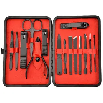 

15In1 Manicure Nail Clipper Set Stainless Steel Professional Scissors Ear Pick Tweezers Pedicure Grooming Kit Portable With Case