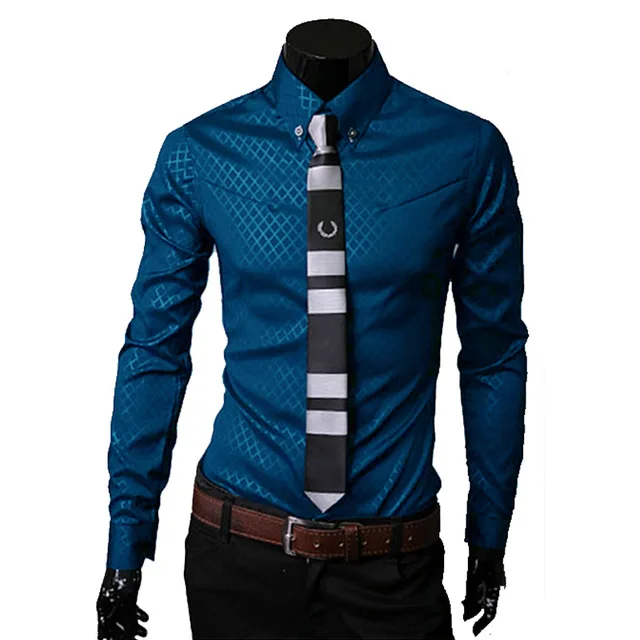 Sapphire blue Мужские рубашки в клетку, бренд 5XL, новинка, мужские рубашки с длинным рукавом, облегающие, повседневные, черные, белые, Мужская одежда Женская сорочка Homme 25 - Цвет: Sapphire blue