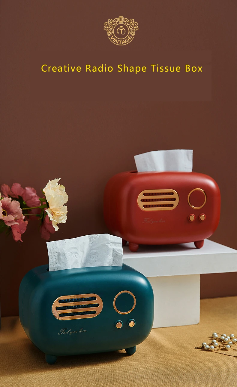 Retro Radio Model Tissue Box Desktop Paper Holder Vintage Dispenser Storage Napkin Case Organizer Ornament Wet Wipes Decoration