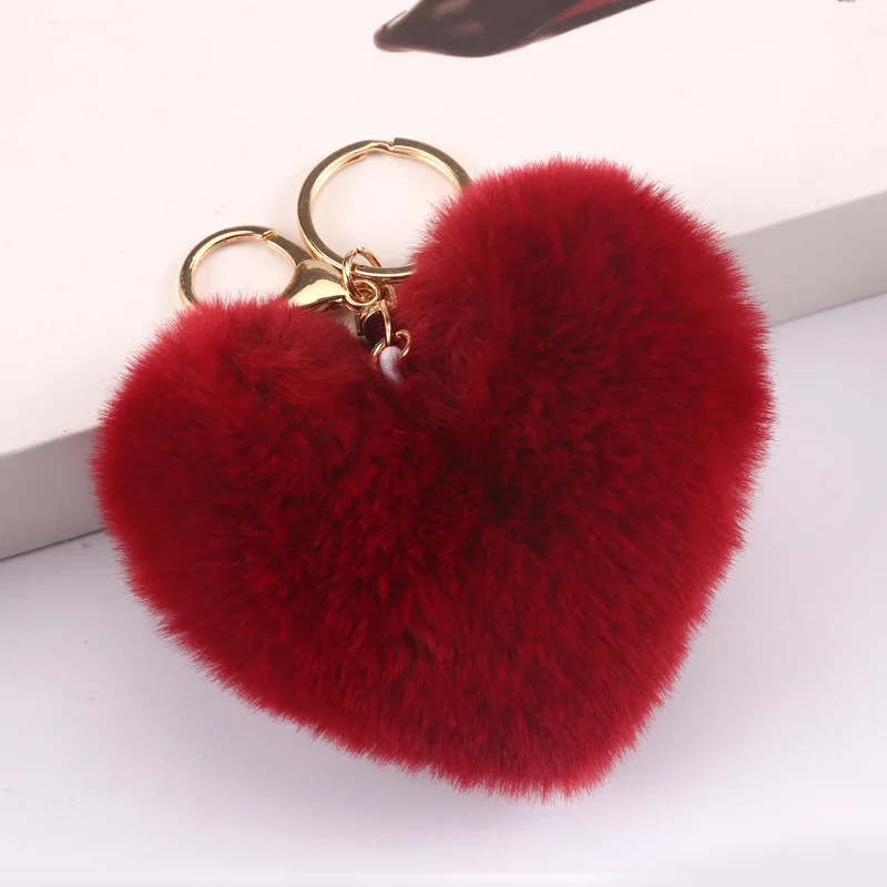 iAccessaries Faux Fur Pom Pom Heart Keychain Key Ring for Girls Pink