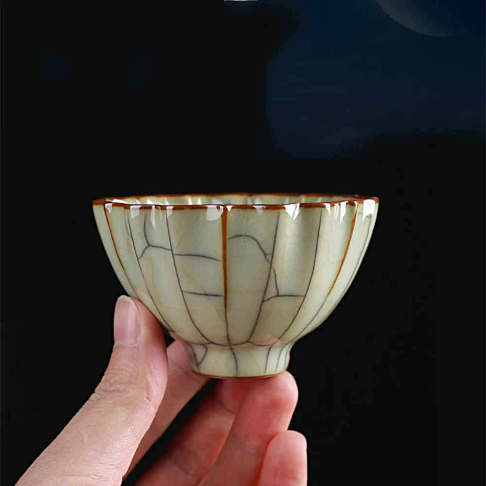 

Китайская чайная чашка кунг-фу, 1 шт., плоская чашка 3,5 унции, керамические чашки чая, фарфоровая посуда ручной работы из селадона, глазурованная гладкая декоративная трещина