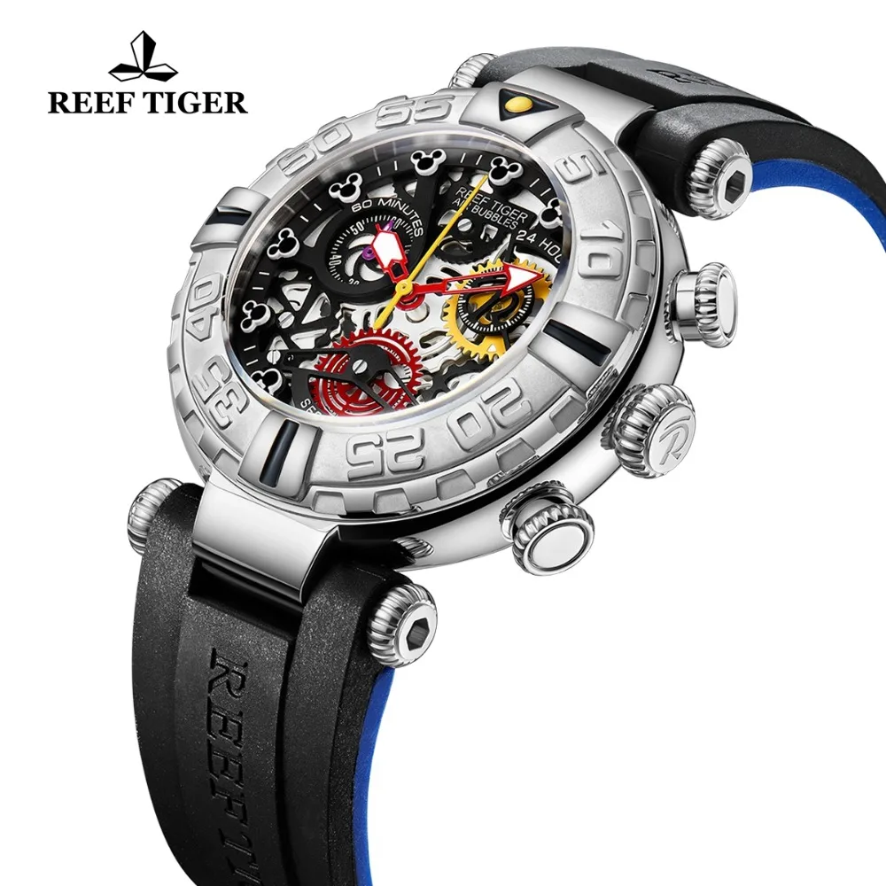  REEF TIGER/RT New Design Top Brand Men Watches Rubber Steel Skeleton Sport Waterproof Men's Watch R