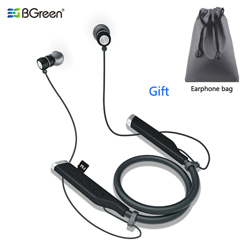 BGreen Bluetooth спортивные наушники Беспроводной стерео гибкие шейным работает
