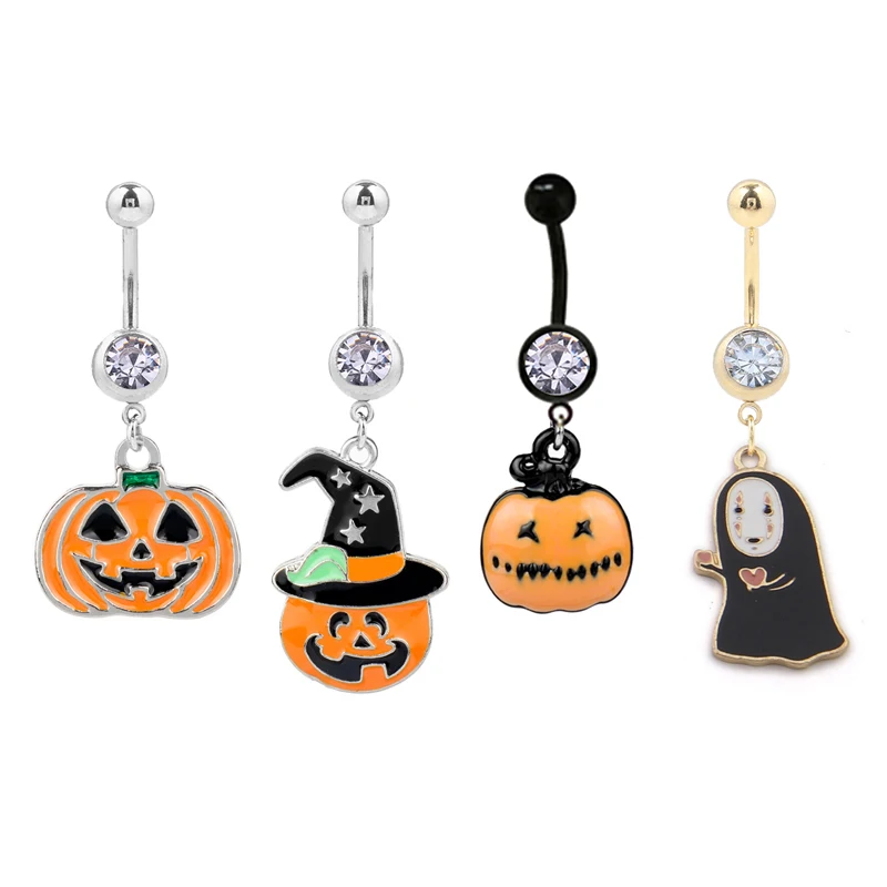 

1PC New 316L Stainless Steel Piercing Navel14g Pumpkin Demon Navel Rings Belly Button Rings Piercing Jewelry Halloween Jewelry