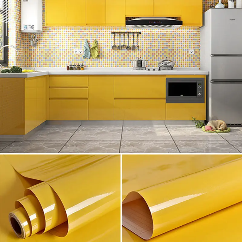 Shiny White Self-Adhesive Peel & Stick in Rolls Waterproof Wallpaper Furniture Films PVC Oil-proof Wall Stickers Kitchen Cabinet