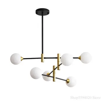 

Hot Nordic Light Luxury Glass Chandelier Simple Modern Iron Geometric Magic Bean Hanging Lamp Molecule Restaurant Bedroom Lamp