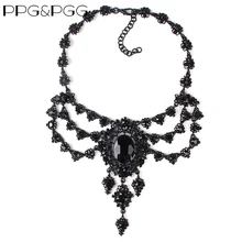 Черный Синий Кристалл Стразы драгоценный камень большие Чокеры ожерелье s женский большой воротник нагрудник массивное ожерелье длинное ожерелье в виде цепи, ювелирные изделия