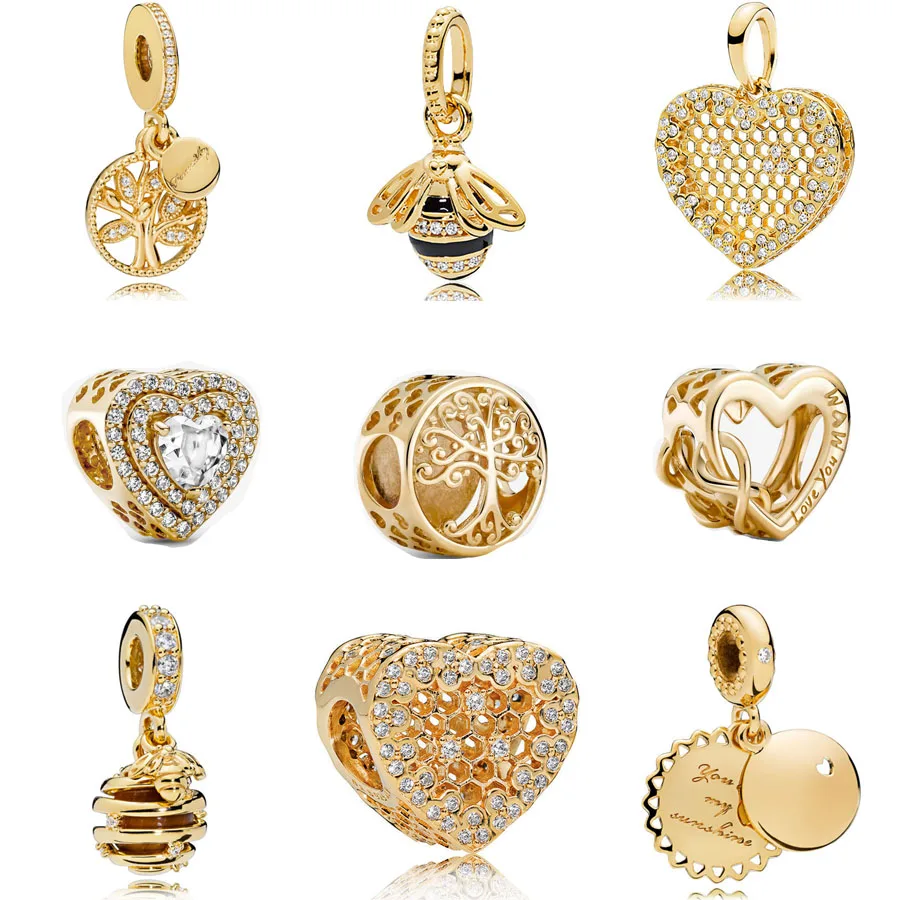 Commercio All'Ingrosso 925 Sterling Silver Golden Queen Bee Ciondolo Fit Pandora Bracciale Ciondola Cuore Albero Genealogico Charm Bead Gioielli Fai D