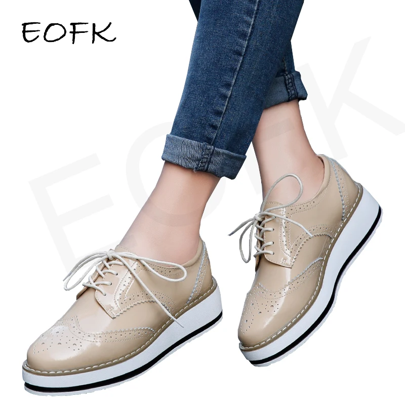 Women Oxford Sneakers Flats Platform Polish Casual-Shoes Brogue Derby Transparent Designer