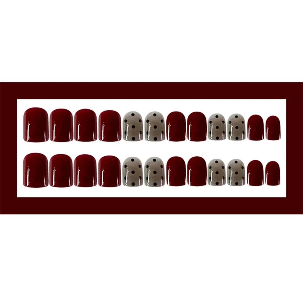 24pcs Fashion Fake Nails with Glue for Girls Red Color DIY Nail Art Tips 3D Dot 5
