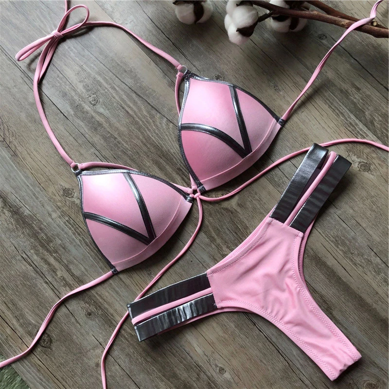 Розовый женский комплект бикини, сексуальный мягкий купальник, женский купальник с пуш-ап, бандо, бикини, стринги, пляжная одежда, горячий купальник - Цвет: S21 pink