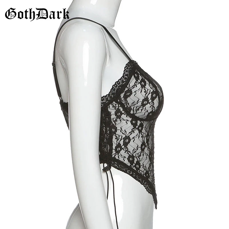 Goth Dark Sexy Gothic And Black Women Tank Top 2020 Y2k Mesh Bandage E-Girl Floral Lace Transparant Female Camis Summer Crop Top