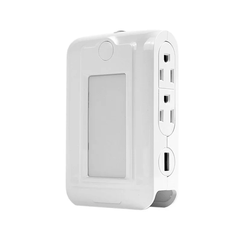 Wall Mount Charger 2 USB Ports and 4 AC Outlets Charging Station LED Night Light with Phone Holder Lamparas 40DEC1004