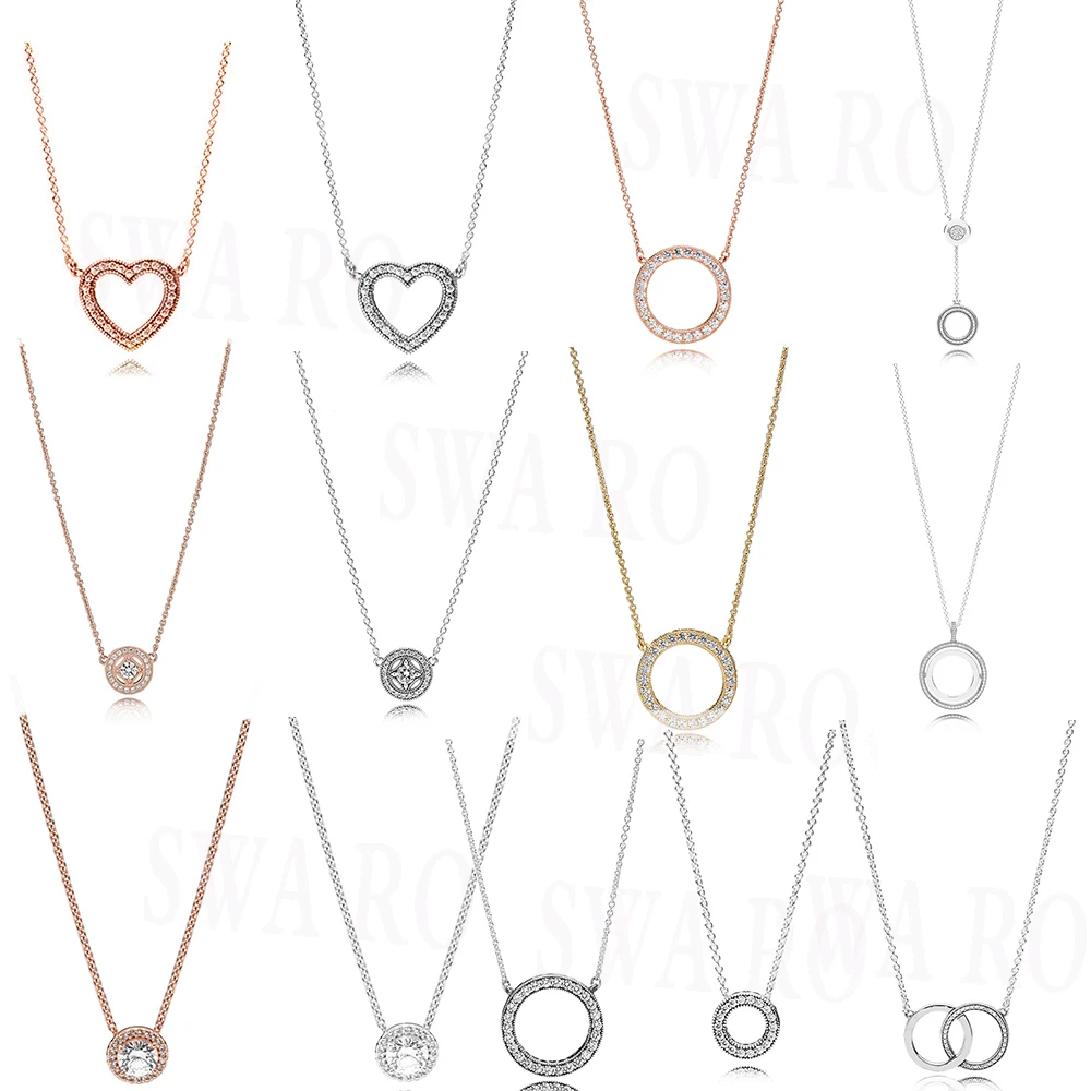 

High-quality Classic 925 Silver Double-sided Simple Hearts Of, Circles, Love Shape Necklace Original Ladies Jewelry With Charm