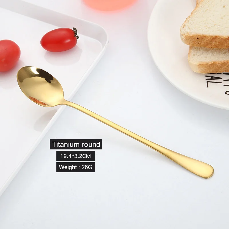 Нержавеющая Сталь Совок посуда с длинной ручкой Кофе Чай десерт ложка посуда для дома кафе AUG889 - Цвет: titaniumround
