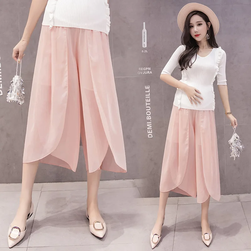 

Pregnant Women Pants Photo Shoot 2018 Summer New Style Fashion Chiffon Slit Pregnant Women Abdominal Support Culottes