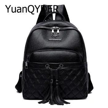 

Casual Women Leather Backpack Diamond Lattice Tassel Designer Shoulder Bag School Bags for Teenage Girls Small Travel Mochila