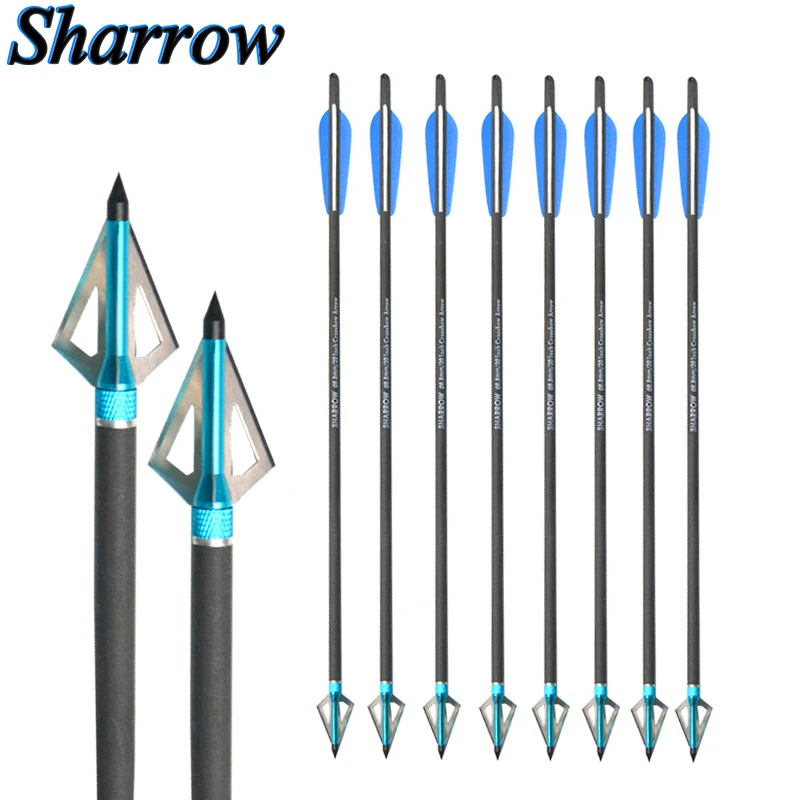 

6/12/20pcs 18/20/22'' Crossbow hunting Carbon Arrows+Hunting Arrowheads blade Tips Replaceable 100gr for bow and arrow shooting
