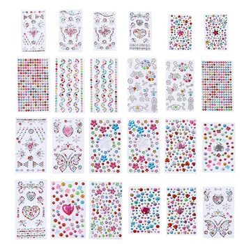 

24 Sheets Funny DIY Diamond Sticker Creative Handmade DIY Beads Decor Acrylic Three-dimensional Drill Sticker Multi-purpose Rhin