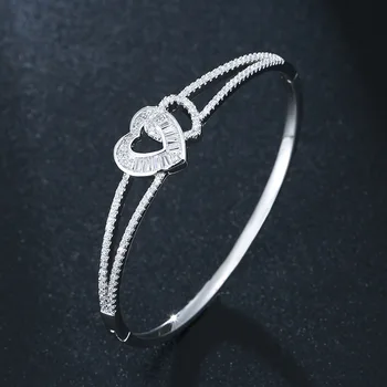 

HIBRIDE Trendy Luxury Heart Love Statement Bangle Cuff Ring Sets Jewelry Set For Women Wedding Cubic ZirconIA Dubai Party N-1717