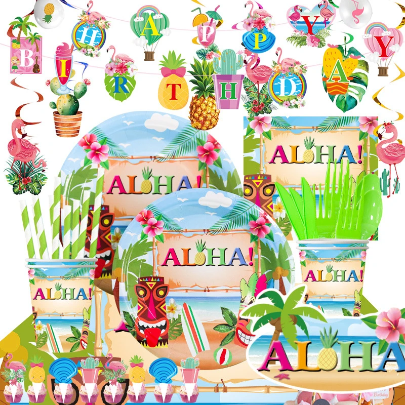 Banderole Hawaienne Aloha Pour Joyeux Anniversaire Flamand Rose Decor De Fete Tropicale Hawaienne Fournitures De Fete Luau Aloha D Ete Aliexpress